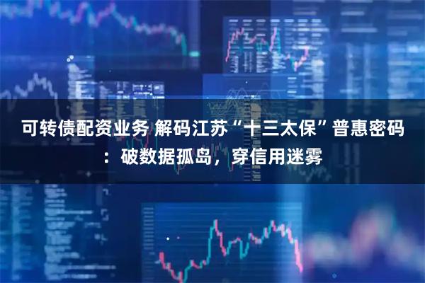 可转债配资业务 解码江苏“十三太保”普惠密码：破数据孤岛，穿信用迷雾